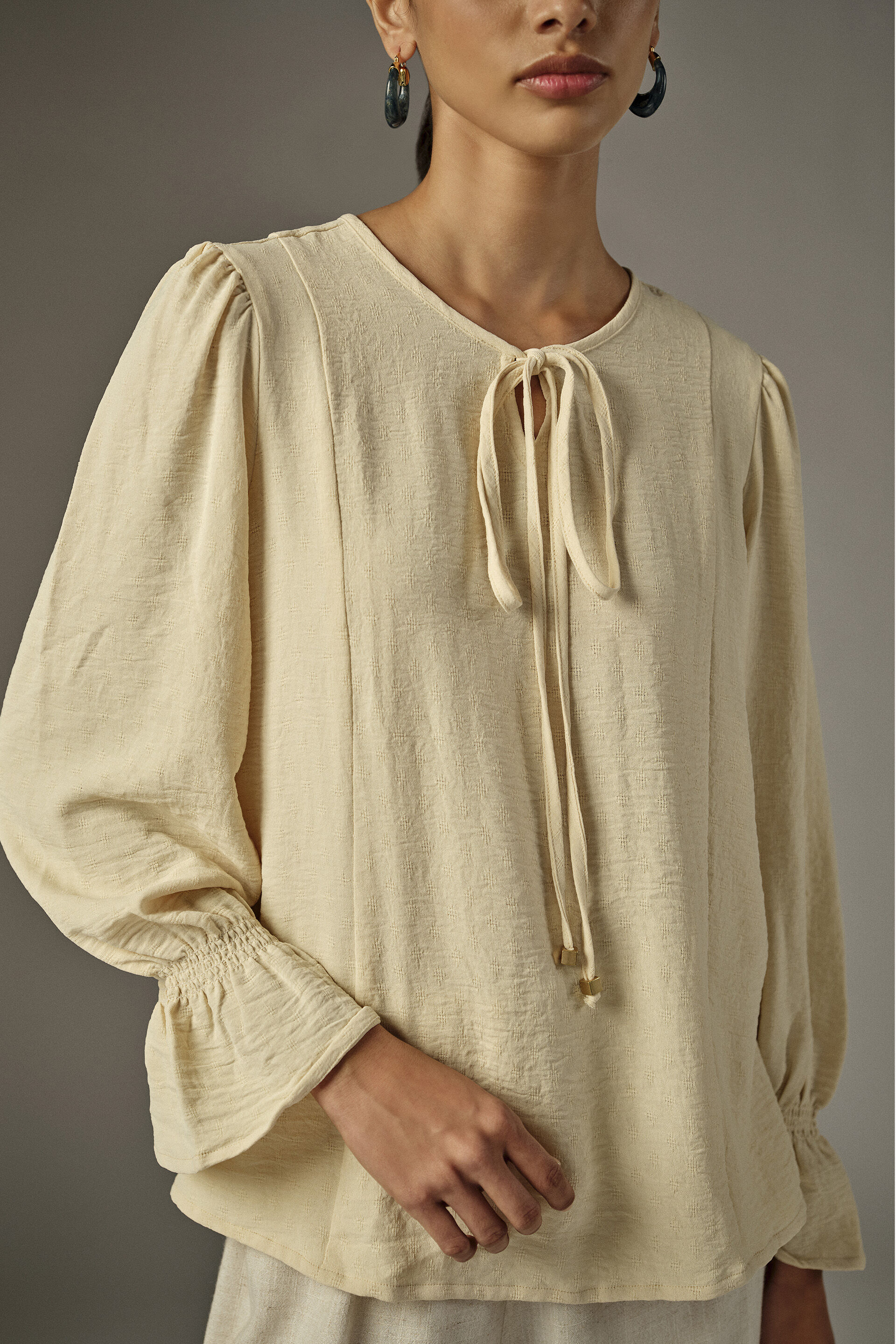 Solid Bishop Sleeves Top in Ivory, Ivory, image 4